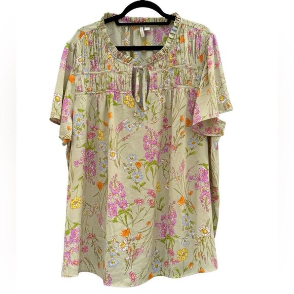 Cato Women's Plus Size Green V Neck Floral Blouse Top Size 26/28 - Picture 2 of 7